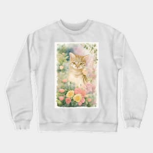 Tabby Cat in the Flower Garden Crewneck Sweatshirt